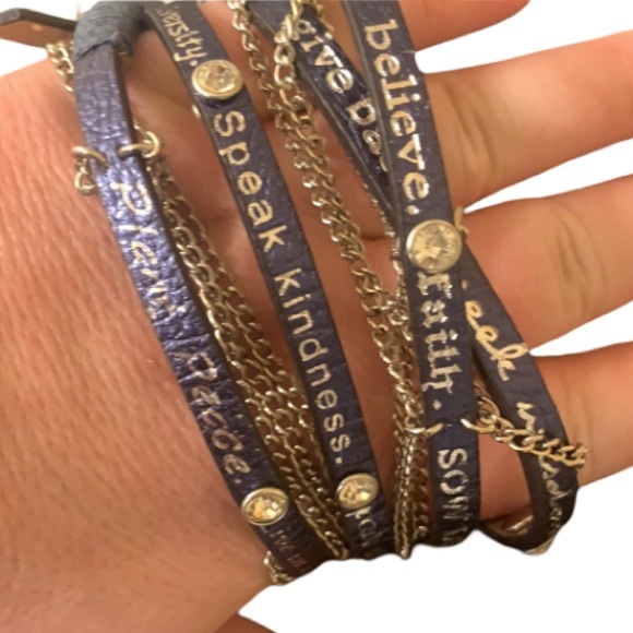 GoodWorks Grey Inspirational Leather Crystal Multi Strand Wrap Bracelet - Picture 1 of 6